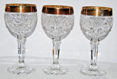 Vintage Anna Hutte Bleikristall Lead Crystal Wine Glasses Gold Rim Rose Set of 6