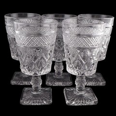 Imperial Glass Cape Cod 1602 Goblets Set of 5 Clear Pressed Glass Water Wine USA