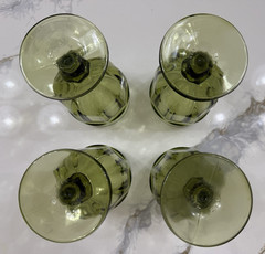4 Libbey Duratuff Gibraltar Olive Green Goblet 6 3/4″ Glasses 16oz USA Vintage