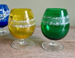 Hand Painted Blown Glass Snifter Venice Italy Blue Yellow Green