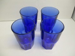 Vtg. Libbey Crisa Dark Cobalt Blue Tumblers Glasses Set of 4 – 8 Paneled 12 oz.