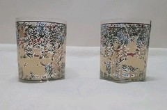2 Vtg Cera Glasses Flemish Unicorn Hunt Of Unicorn: Unicorn In Captivity Barware