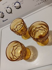 3 VTG Amber Honeycomb Georgian Goblets Glasses 5.5
