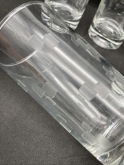 SET of 5 Anchor Hocking Cubist Etched 5 1/8” Tall 10 oz MCM Tumblers Glasses