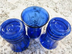 3 VTG Maryland Glass Cobalt Blue Feather 8 oz 4 1/2″ Flat Water Tumblers EUC