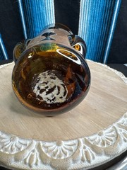VTG MCM Felipe Derflingher Caged Art Glass Brutalist Highball Tumbler Amber-Rare
