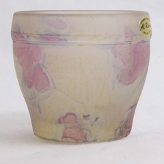 Handmade Al-Rama Floral Art Nouveau Clear/Pink Glass Cup, 2.2″ Tall, Israel