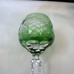 VTG Czech 1 ea. Cut Glass Cordial Liquor Garden Green Grapes Crisscross 8” ht