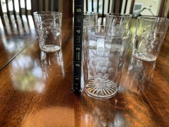 Vintage Juice Glasses Lot of 5 Etched with Grapes, Stem, & Leaves – 3 7/8″ tall
