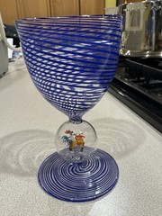 ANTIQUE Bimini Werkstatte Rooster Wine Glass Cordial Blue Latticino Swirl Deco