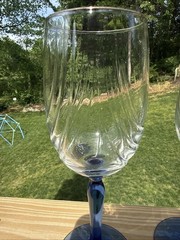 4 Lenox Crystal Wine Glasses Cobalt Blue Stemmed Dual Swag Draped Gold Rim 1996