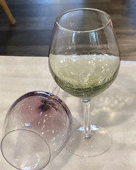 Pier 1 – 8 5/8” Lg Wine Glasses. 1 Purple Crackle and 1 Green Crackle!