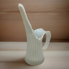 Vintage Fostoria Heirloom Opalescent White Ribbed Pitcher Vase 10” Glows
