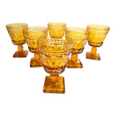 MCM Indiana Colony Glass PARK LANE Amber Square Foot 4.5″ Wine Glasses Set of 6