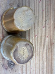 Pair of Vintage Frankoma Pottery Guernsey Juice Cups Desert Gold Shot Glass