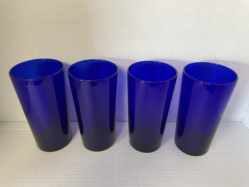 MCM Set of 4 Libbey FLARE COBALT BLUE 17.25 OZ Glass Tumbers