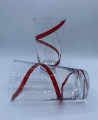 1 Pier Set Of 2 Red Swirl Line Tumbler Glass Highball Hi Ball Hand blown Glasses