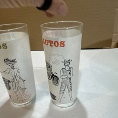 Set 2-Vtg.Antique Auto 16 oz.Highball/Tom Collins/Tumbler Glasses-Anchor Hocking