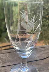Vintage Etched Wheat Clear Glass MCM Crystal 4.75″ H Glasses Set-5 Cordial 4 oz