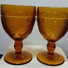 Vintage Tiara Amber Sandwich Water Goblets Set of 2 Indiana Glass 1971-1989
