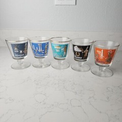 1959 Libbey Int’l World Cities of the World MCM Pedestal Cocktail Glasses Set 5