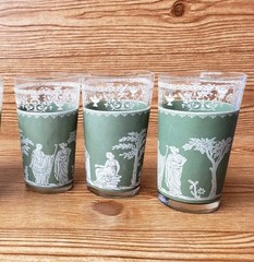 Set Of 3 Jeanette Hellenic Wedgwood Style Greek Highball Tumbler Glasses Vintage