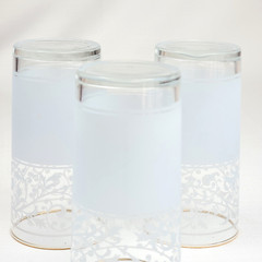 Vintage MCM Libbey Frosted White & Clear Drinking Glasses Gold Rim – Set of 3