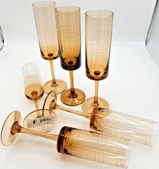 Vtg RARE Mikasa Studio Nova Park Avenue Grid 6 Champagne Flutes Retired LIKE NEW