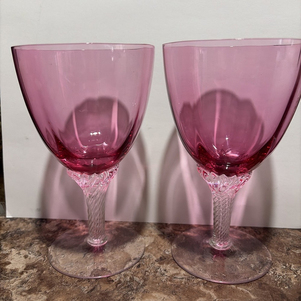 Set Of 2 George Borgfeldt LISA CRANBERRY 6 1/8″ Optic Water Goblets – EUC