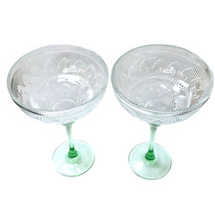 Vintage Durand Cristal D’arques Green Stem Sombrero Margarita Glasses Set of 2