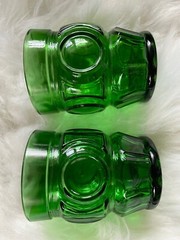 Vintage 2 Wheaton Bullseye Emerald Green Cocktail Glasses Starburst Bottom, 4”H