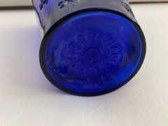 Vintage Cobalt Blue Glass Tumbler Bow and Flower Design Made in Italy