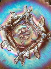 Marigold Dugan Carnival Glass Apple Blossom Twigs Plate or Low Bowl