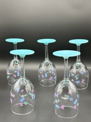 Vintage Aquamarine Confetti Glasses Set of 5 Retro 90s Water Wine Juice Glasses