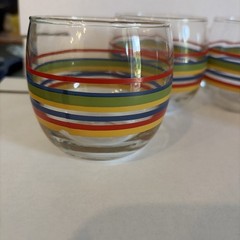 Libbey Set if 4 Rainbow Strip Stemless Juice Glass 3.25” Tall