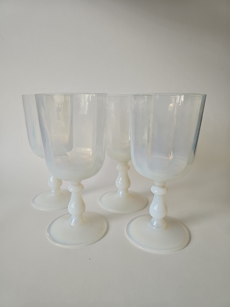 4 Opaline Vaseline Danish Wine Glass Water Goblet Set Lot