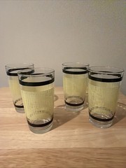 VTG Rare 1940-50s Yellow BURLAP (4) Tumbler Retro Glasses Black Border Barware