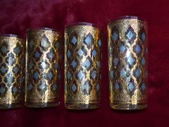 Gorgeous Vintage Culver Seville 22 Kt/Aqua Highballs, Set of 6