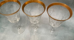 3 Morgantown PRISCILLA Water/Wine Glasses Gold Encrusted Rims 6 5/8”