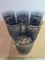Vintage MCM double Old Fashioned Toscany Rocks Glasses Set Of 6- BLUE Stripes