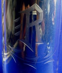 Monogram R MCM Cut Etched 4 Highball Glasses Block Script Vintage Vine Ivy Vtg