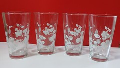 VTG Libbey White Stencil Summer Fruit Panorama Tall Tumblers 6in