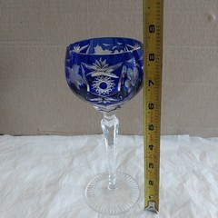Pair NACHTMANN Traube Cut to Clear Crystal Cobalt Blue Hock Wine Glasses 8-1/4″