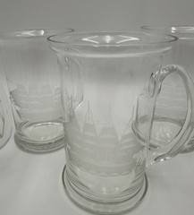 Vintage MCM Toscany Glass Ale/Beer Mugs Etched Clipper Ship Design Set-5 6.25”