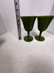 PORTIEUX VALLERYSTHAL Jade Green Glass Goblet Set Of 2, 1930’s, READ DETAILS
