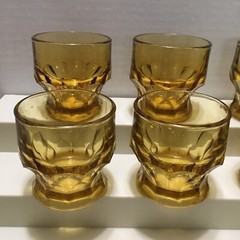 Set of 6 Vintage Anchor Hocking Amber 4oz Bar Tumbler Glasses
