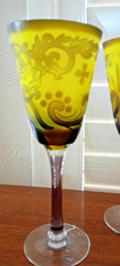 Set of 4 Vintage hand made cut blown glass goblets wine glasses by Rad Franco