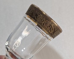 Tiffin Franciscan Minton Clear Cordial Glass Golden Metal Relief Trim Fading