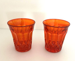 2 MCM Noritake Perspective Tangerine Orange 3.5″ Tall Glasses CADMIUM GLOW HTF