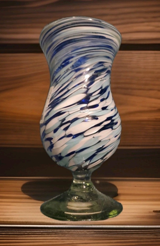 Hand blown glass. Blue And White Glass . Goblet Set Of 4